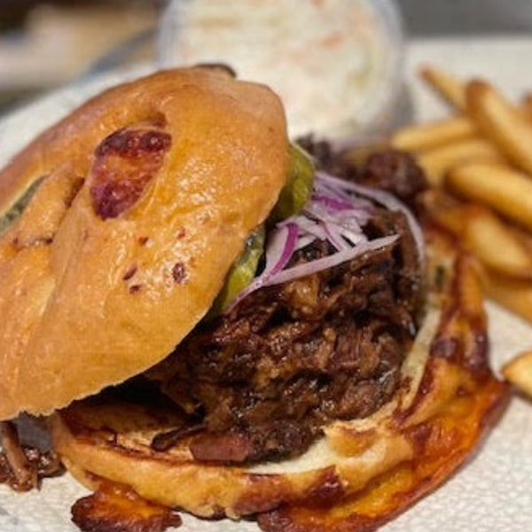 Double Smoked Meats Sandwich, Creamy Slaw Topper + 1 Side